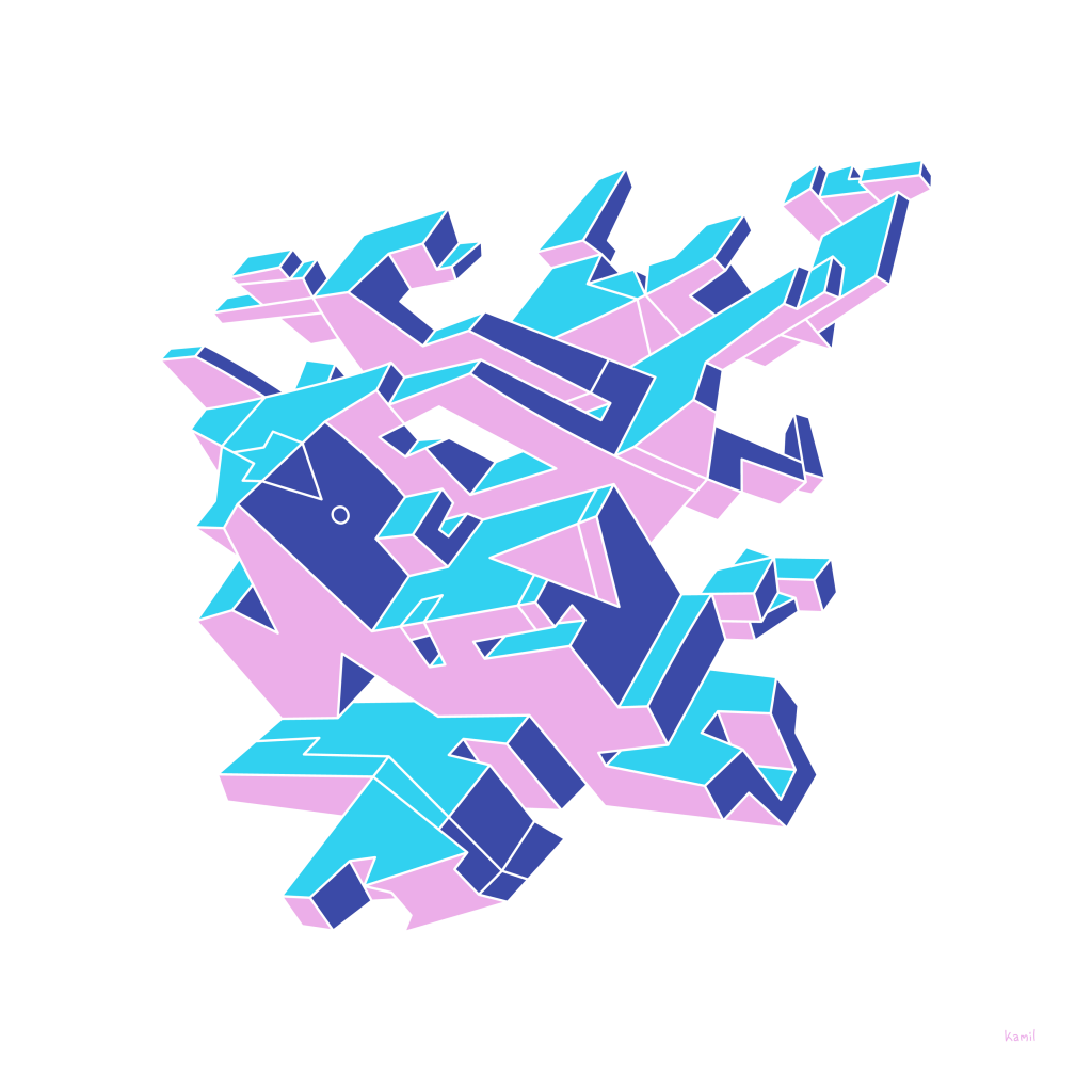 Illustration – Spatial Shapes – No 07 – (pinkblue version)