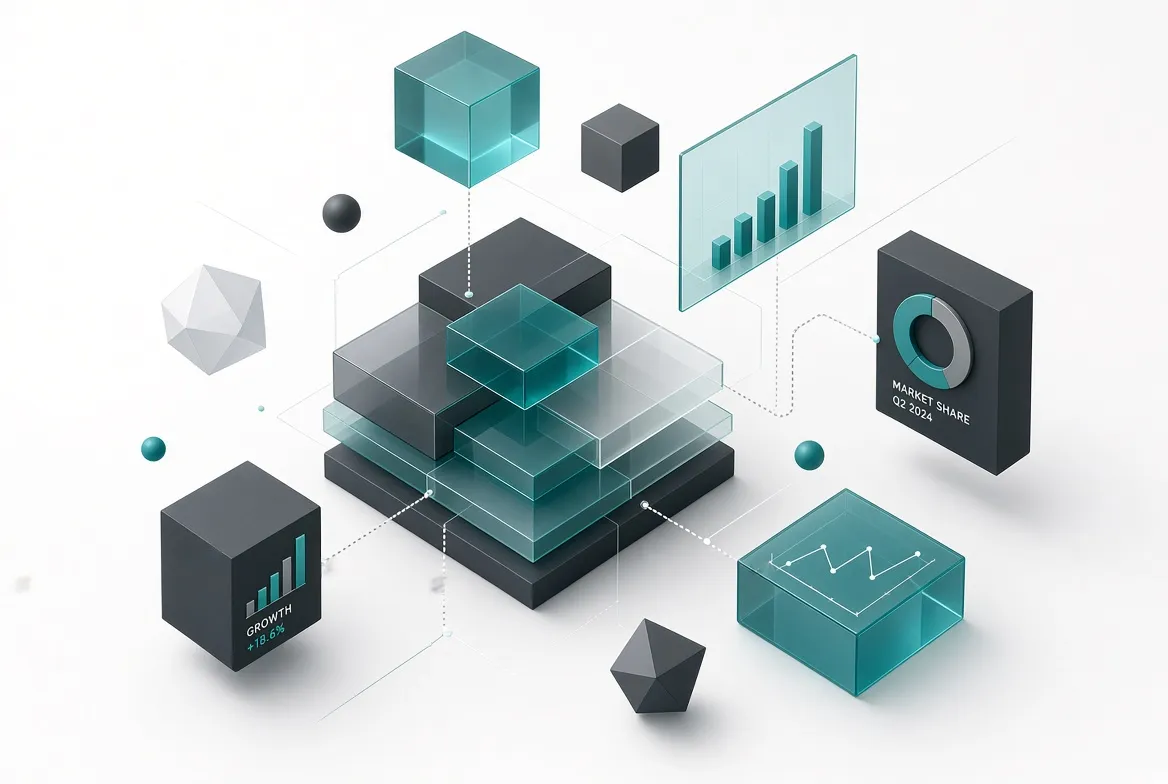 Abstrakte 3D-Datenvisualisierung und Informationsarchitektur – Kamil Frankowicz B2B Design